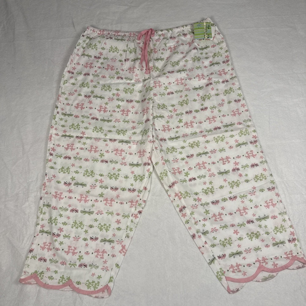 Disney Vintage 2 PJ Pants Womens 2XL White Mickey Minnie Silhouette Scallop Hem